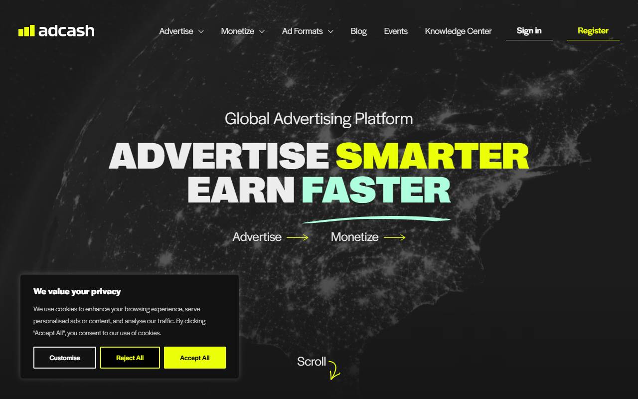 Adcash website screenshot