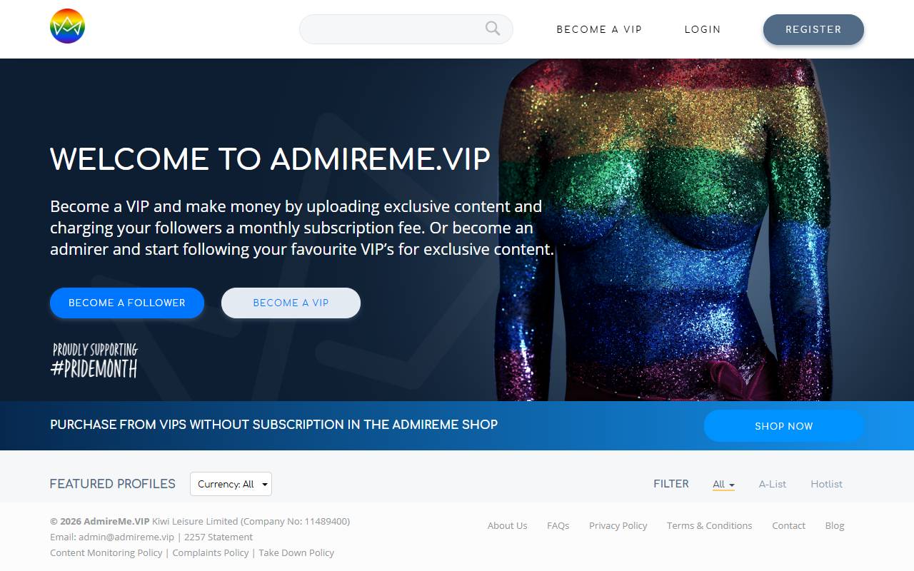 AdmireMe website screenshot
