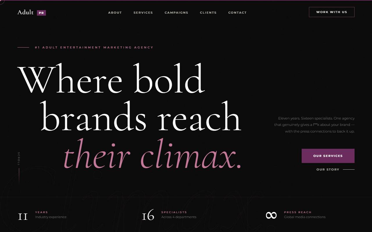 Adult PR website screenshot