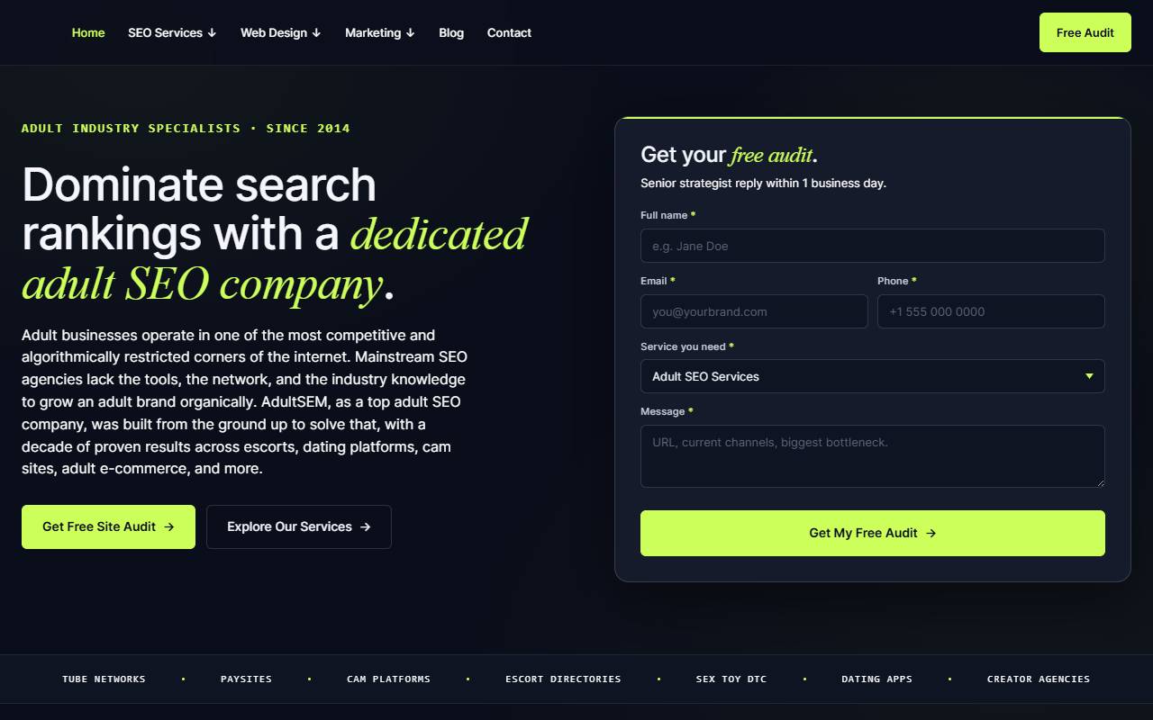 AdultSEM website screenshot