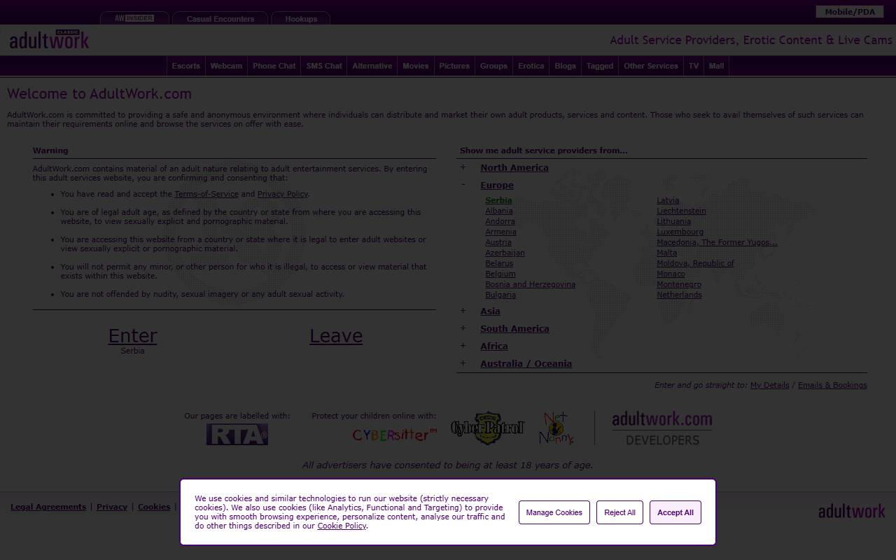 AdultWork website screenshot