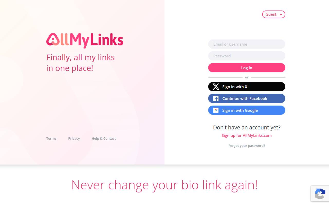AllMyLinks website screenshot