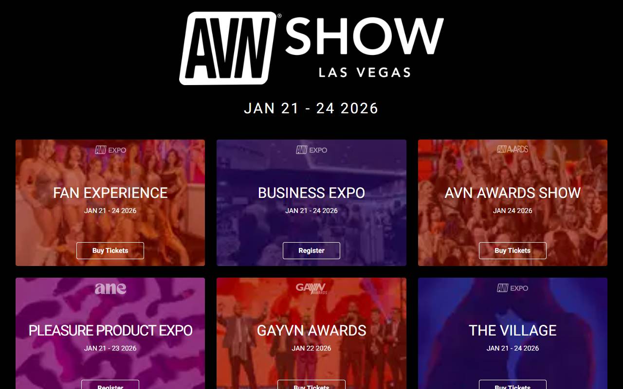 AVN Adult Entertainment Expo (AEE) & Internext website screenshot