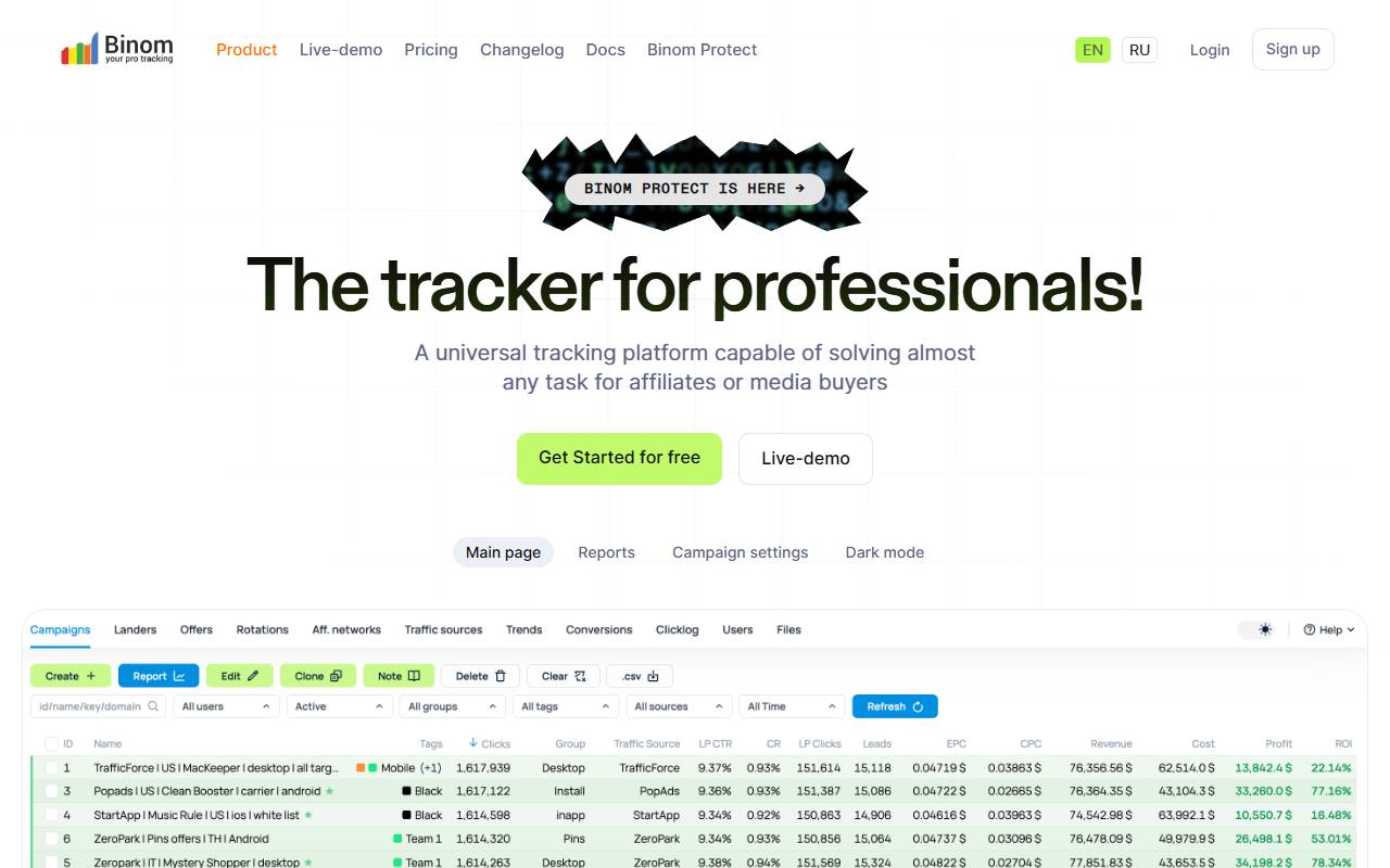 Binom website screenshot
