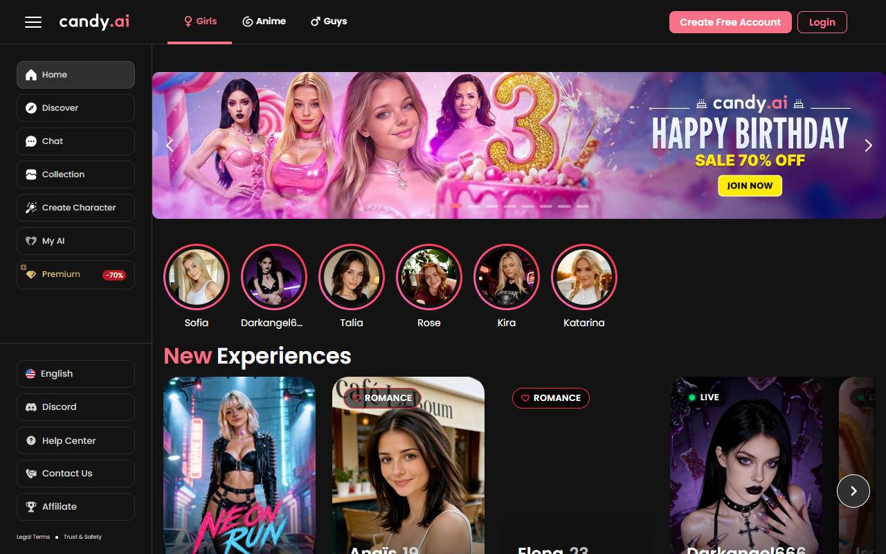 Candy AI website screenshot