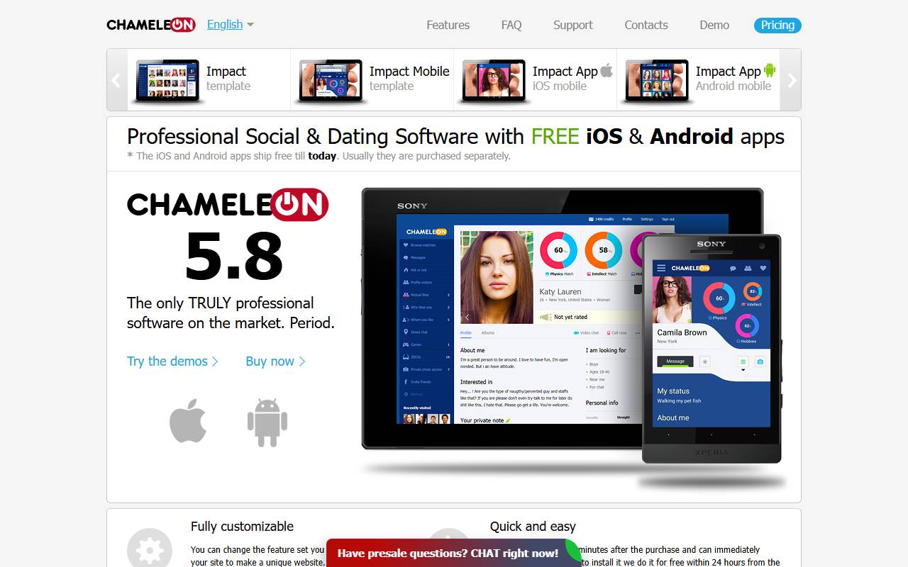 Chameleon Dating website screenshot