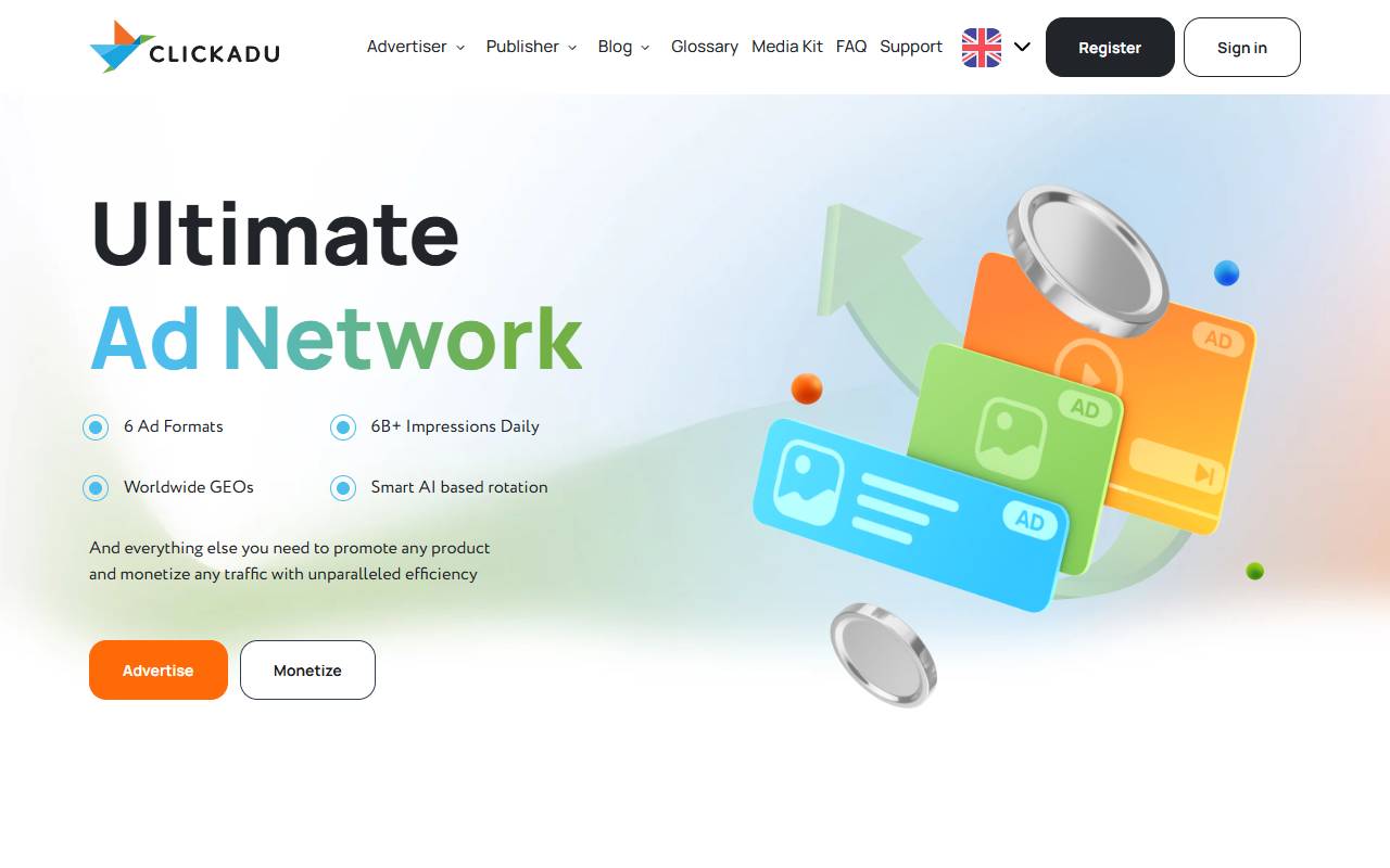 Clickadu website screenshot