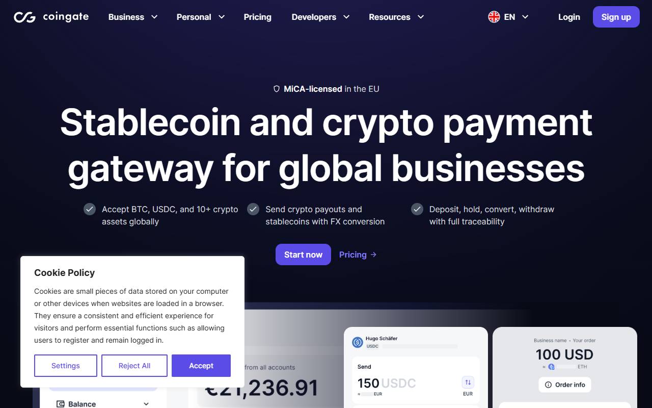 CoinGate website screenshot
