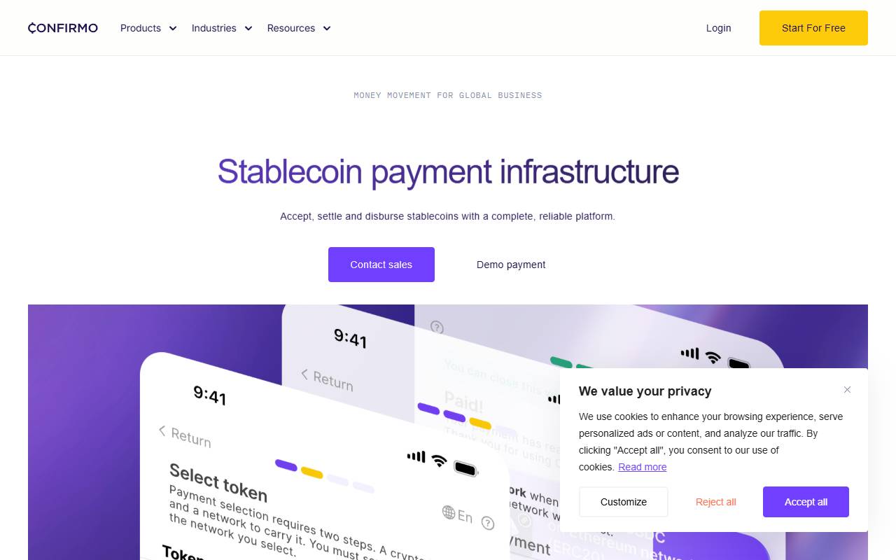 Confirmo website screenshot