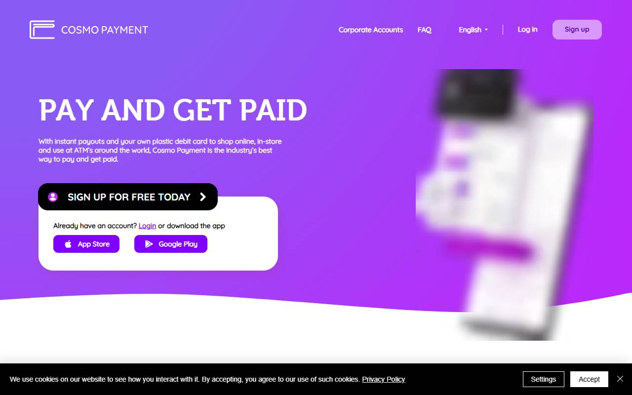 Cosmo Payment website screenshot