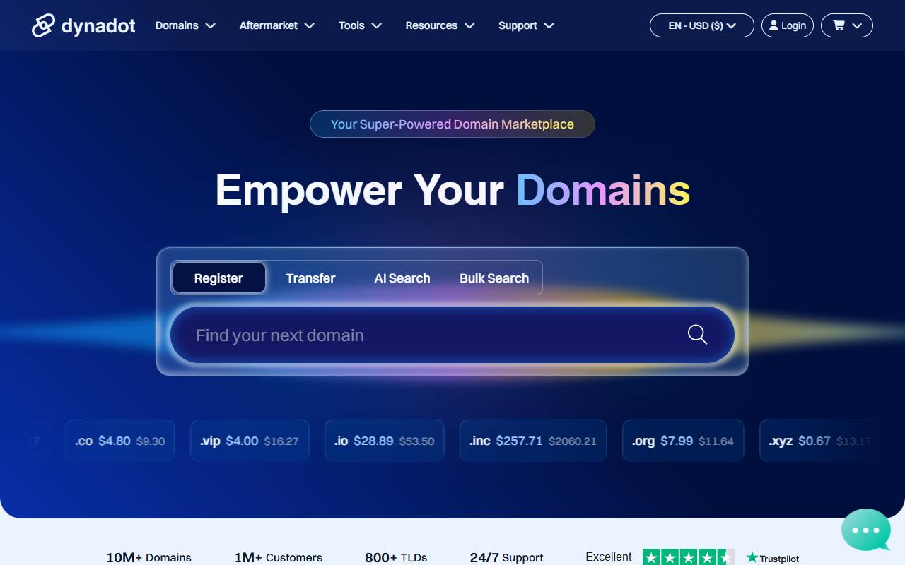 Dynadot website screenshot
