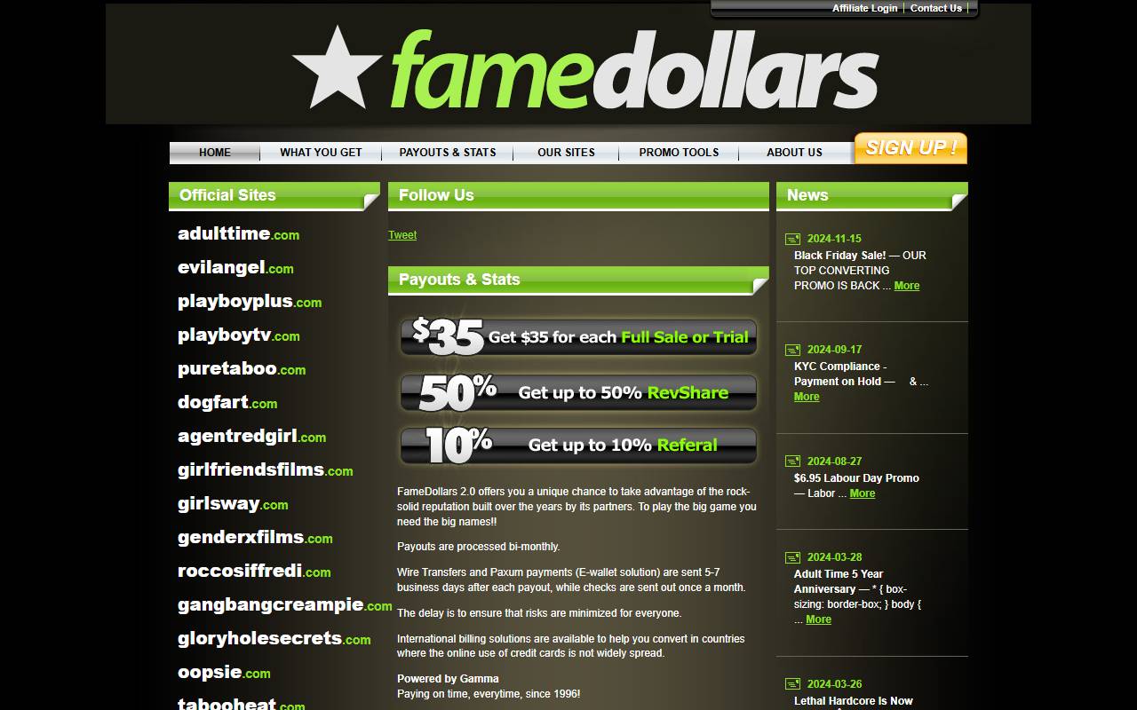 FameDollars website screenshot