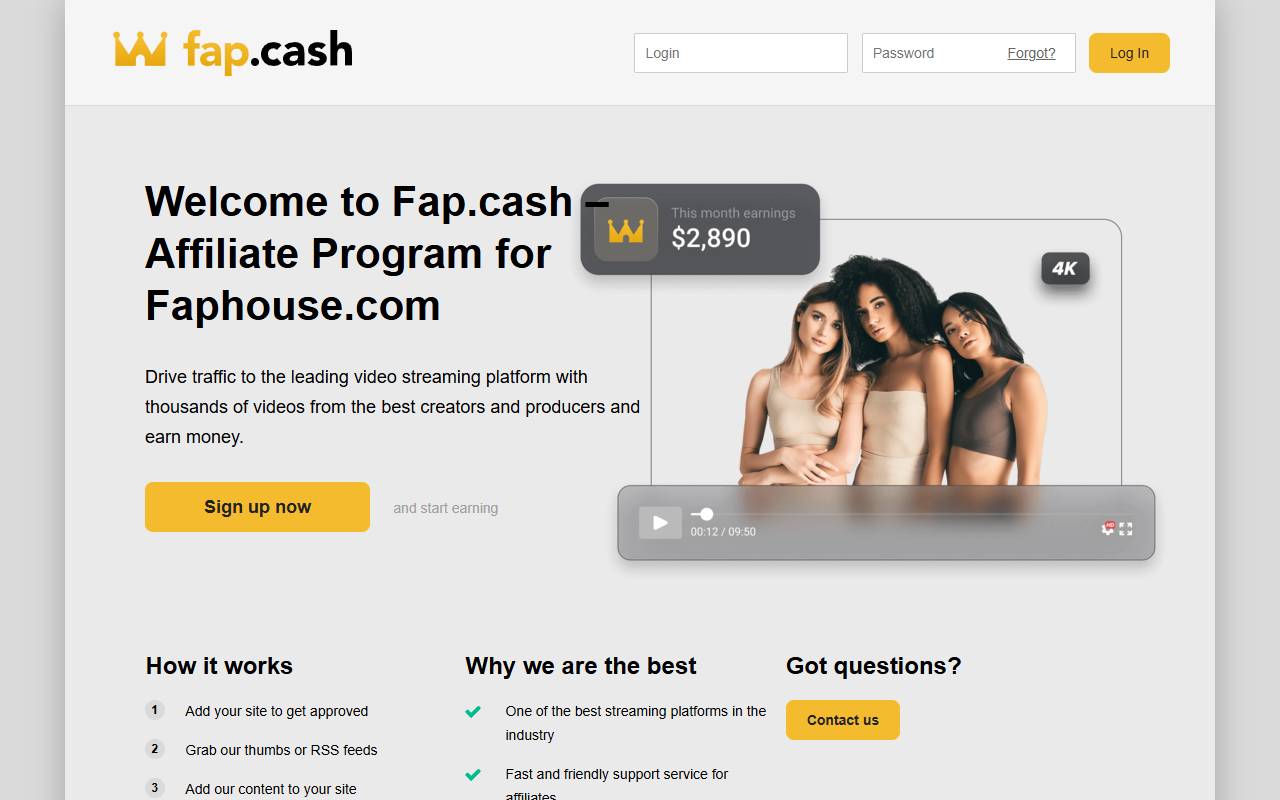 FapHouse Affiliate Program (Fap.cash) website screenshot