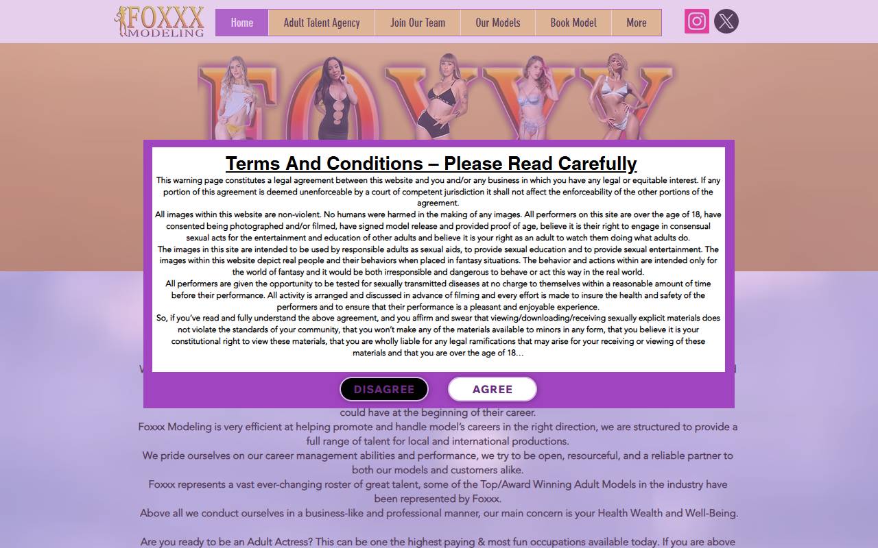 Foxxx Modeling website screenshot
