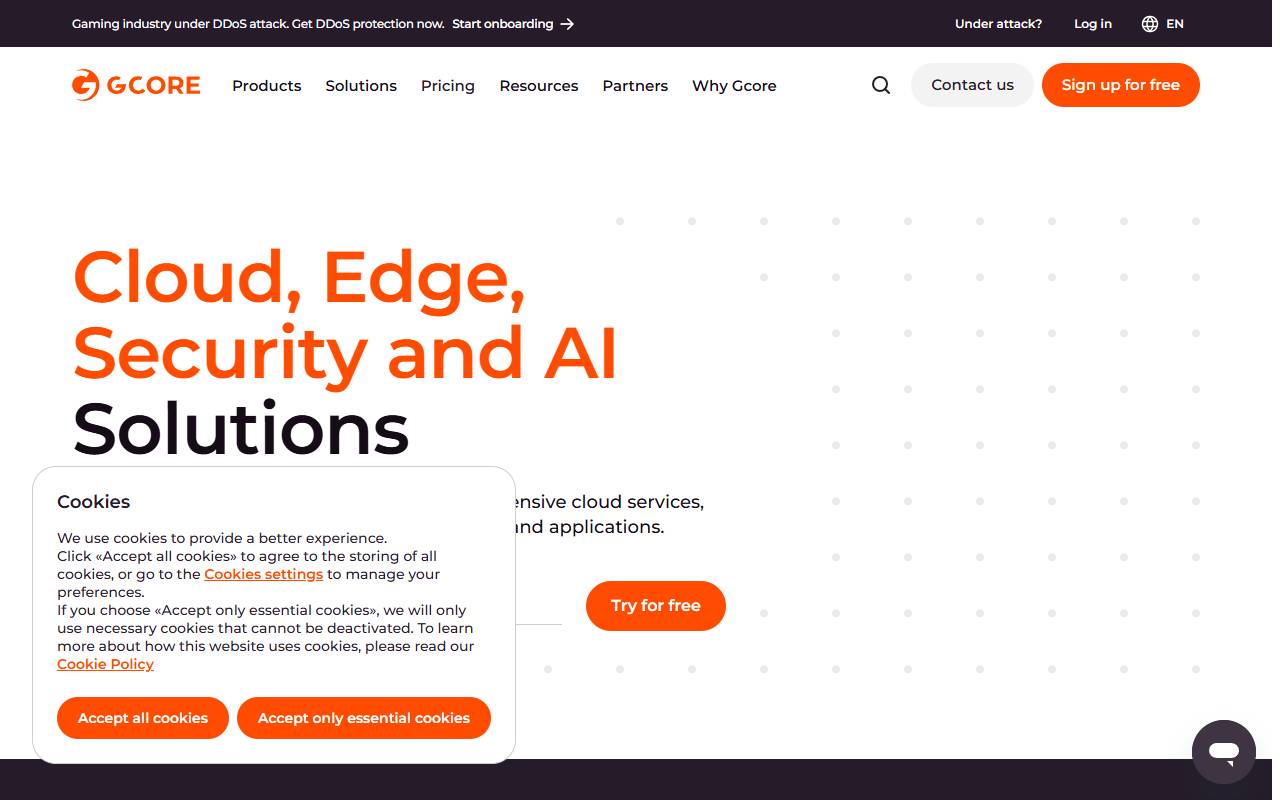 Gcore website screenshot