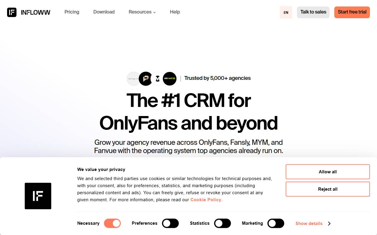 Infloww website screenshot