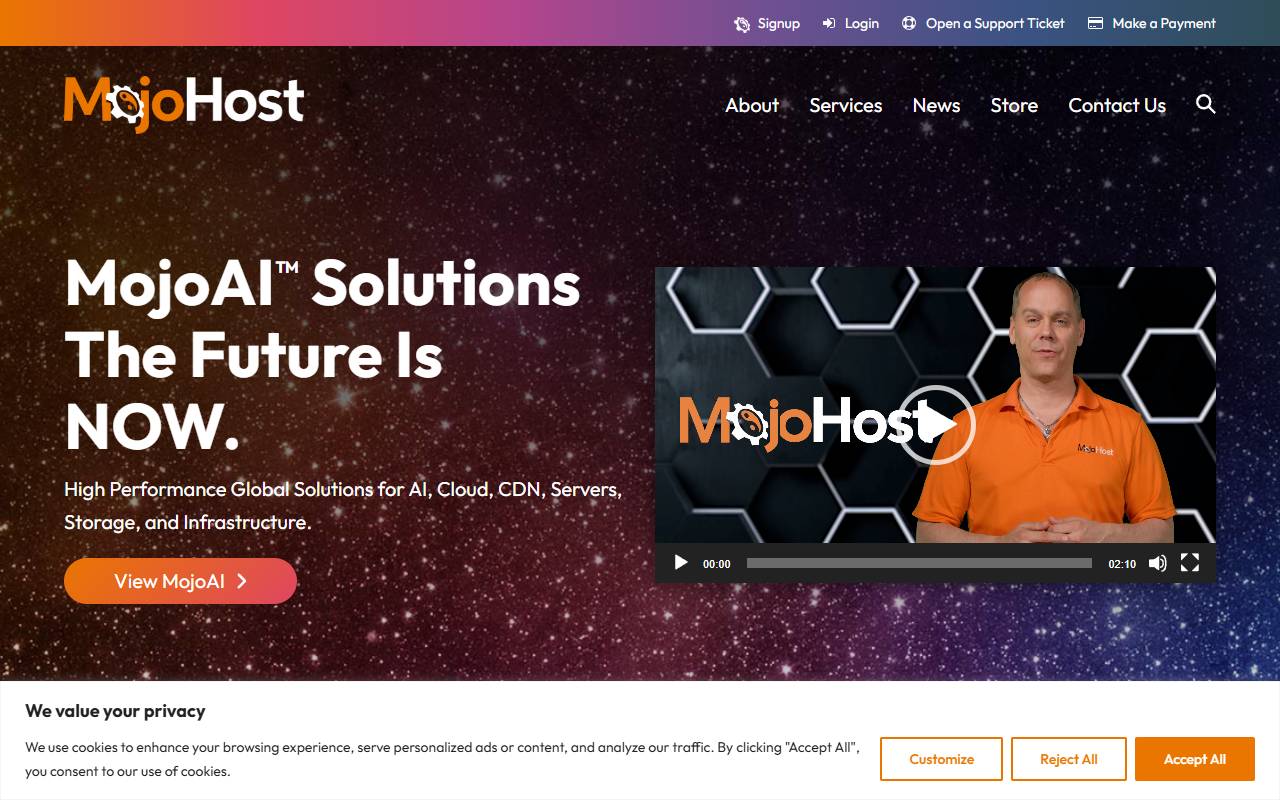 MojoHost website screenshot