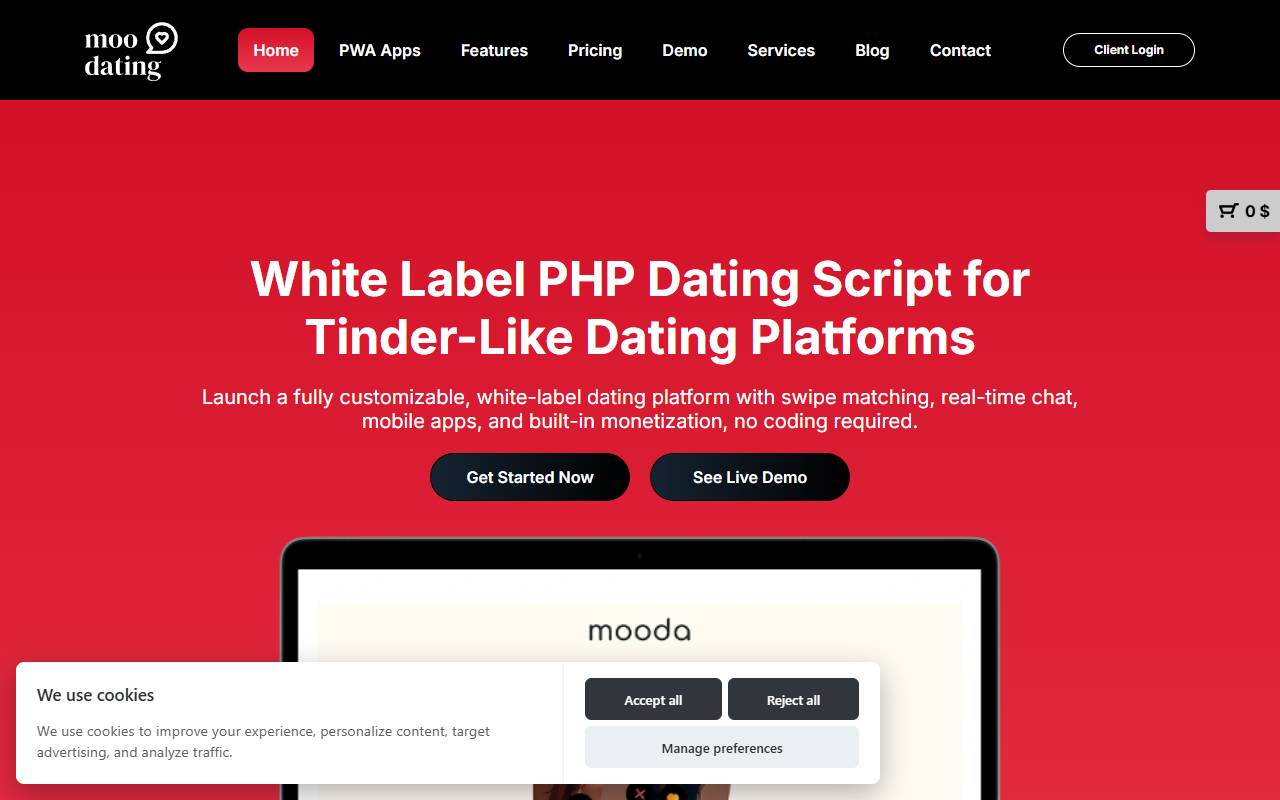 mooDating website screenshot