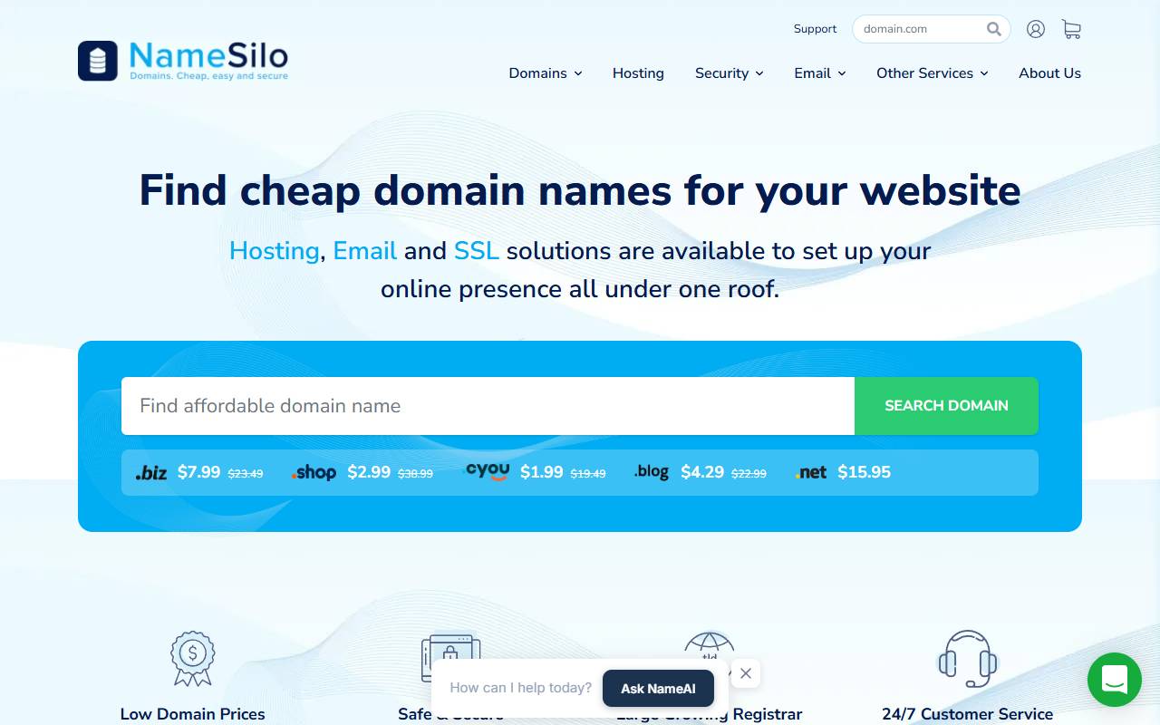NameSilo website screenshot