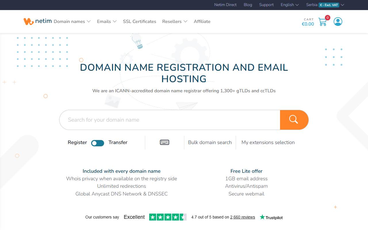 NETIM website screenshot
