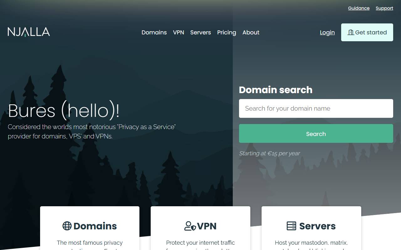 Njalla website screenshot
