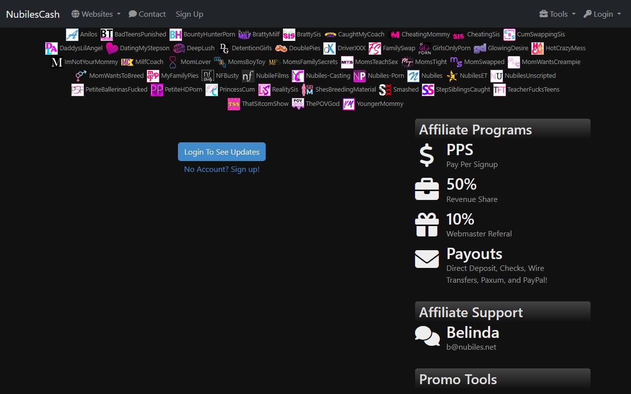 NubilesCash website screenshot