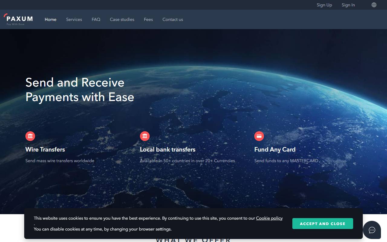 Paxum website screenshot