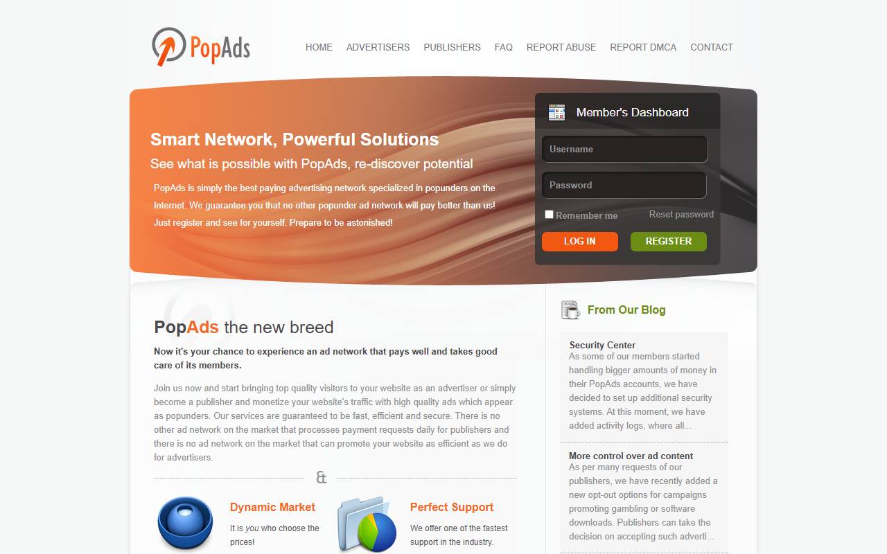 PopAds website screenshot