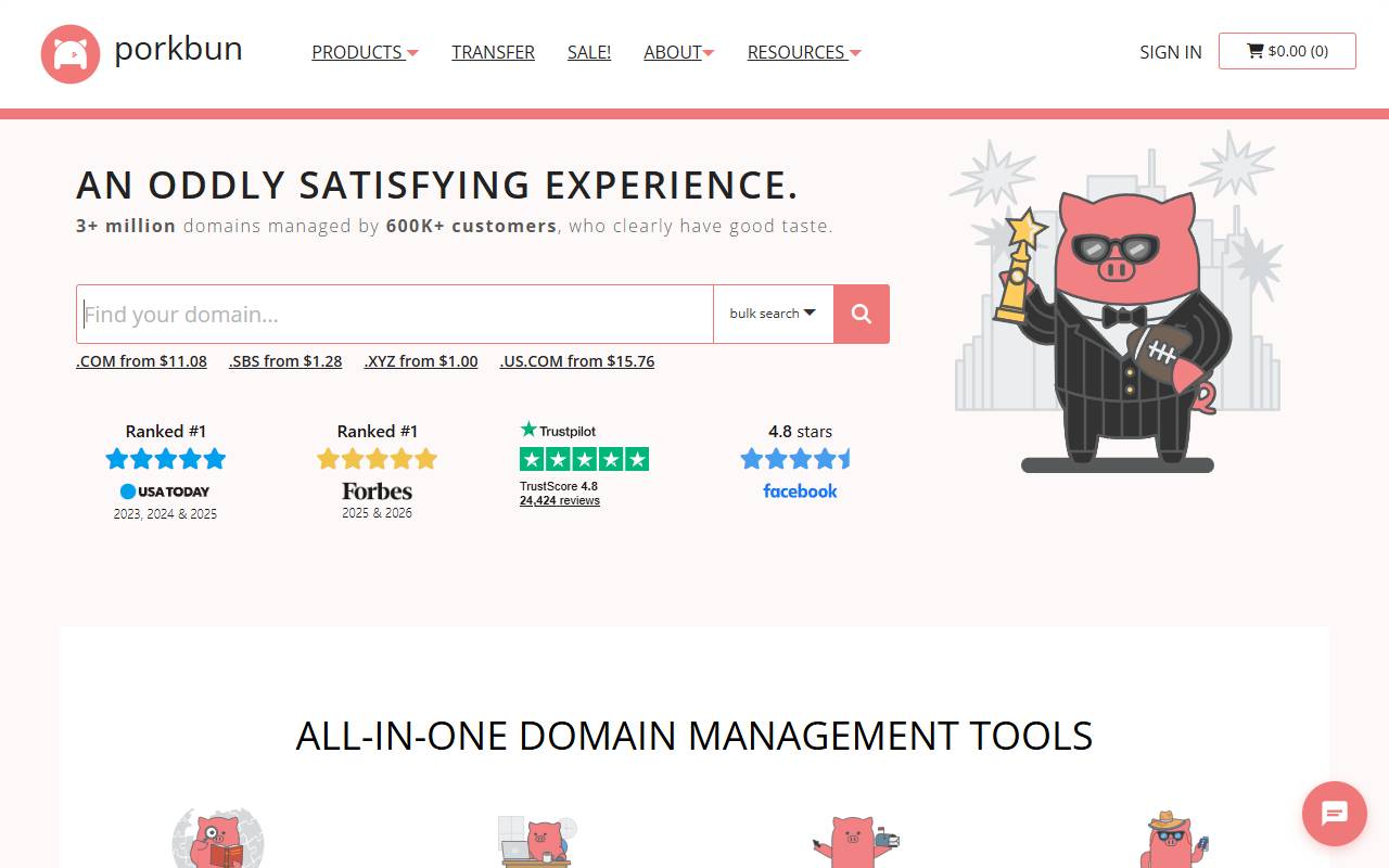 Porkbun website screenshot