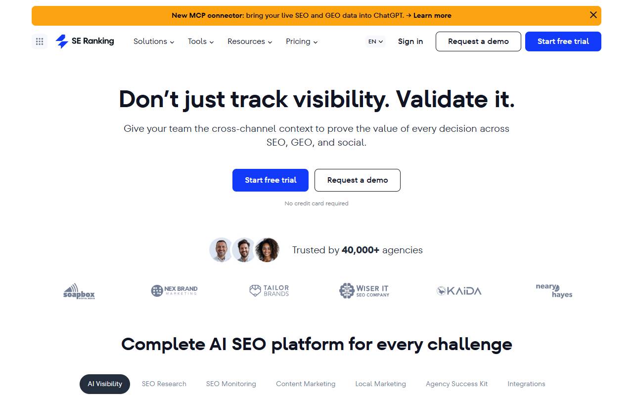 SE Ranking website screenshot
