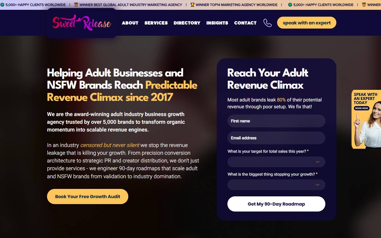 Sweet Release Agency website screenshot
