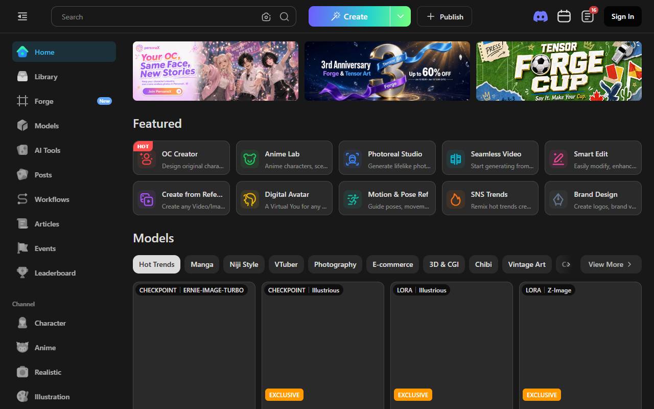 Tensor.Art website screenshot