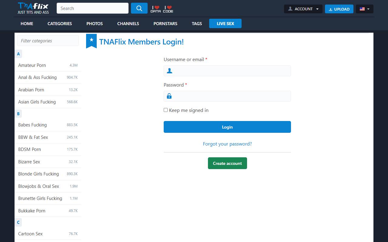 TNAFlix website screenshot