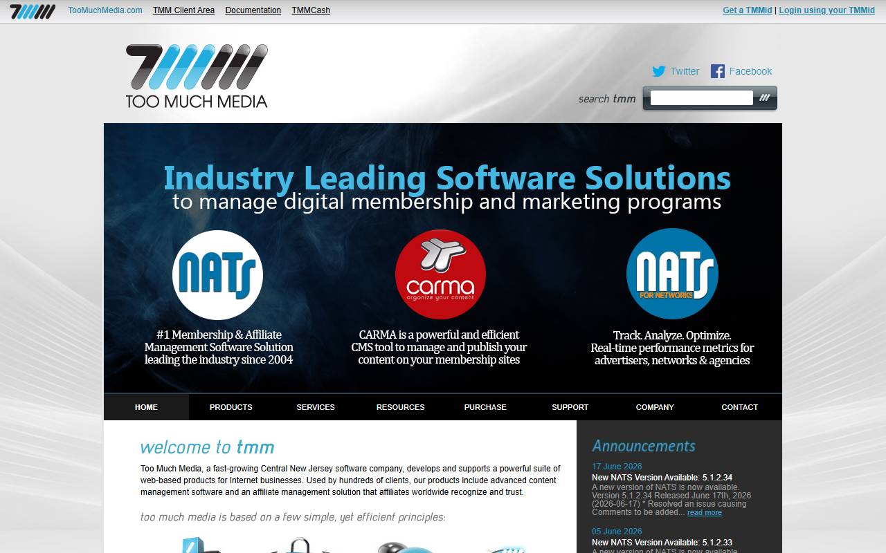 Too Much Media website screenshot