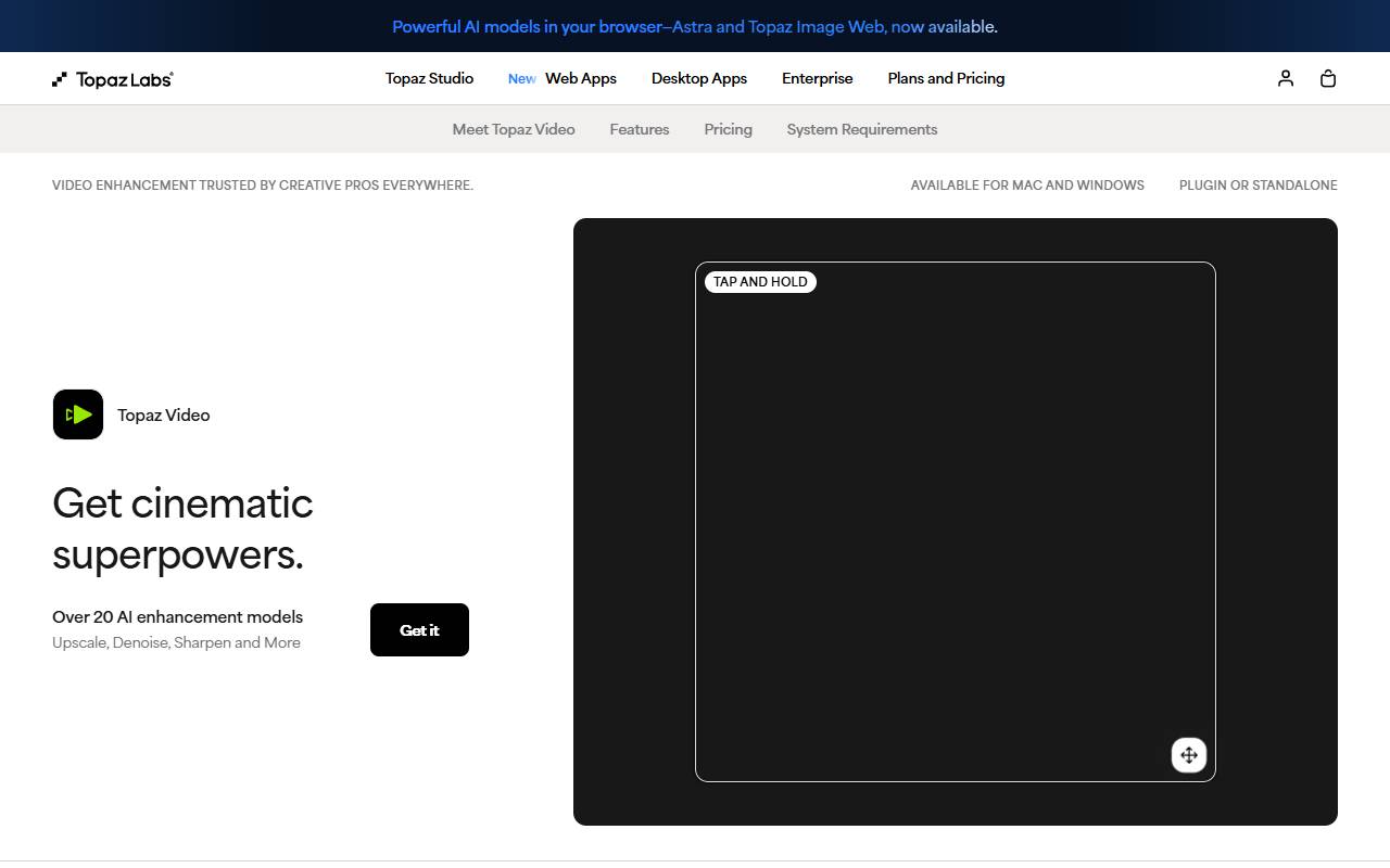 Topaz Video AI website screenshot