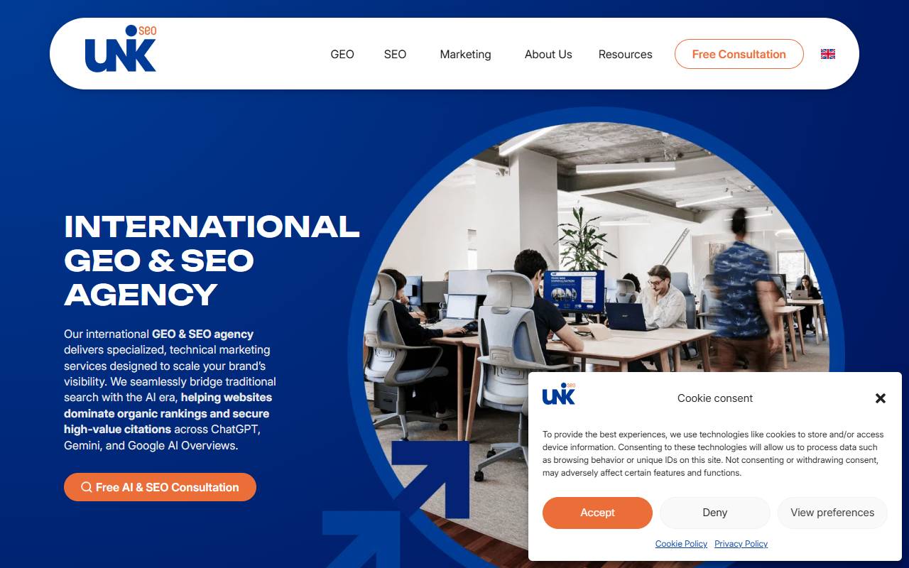 UniK SEO website screenshot