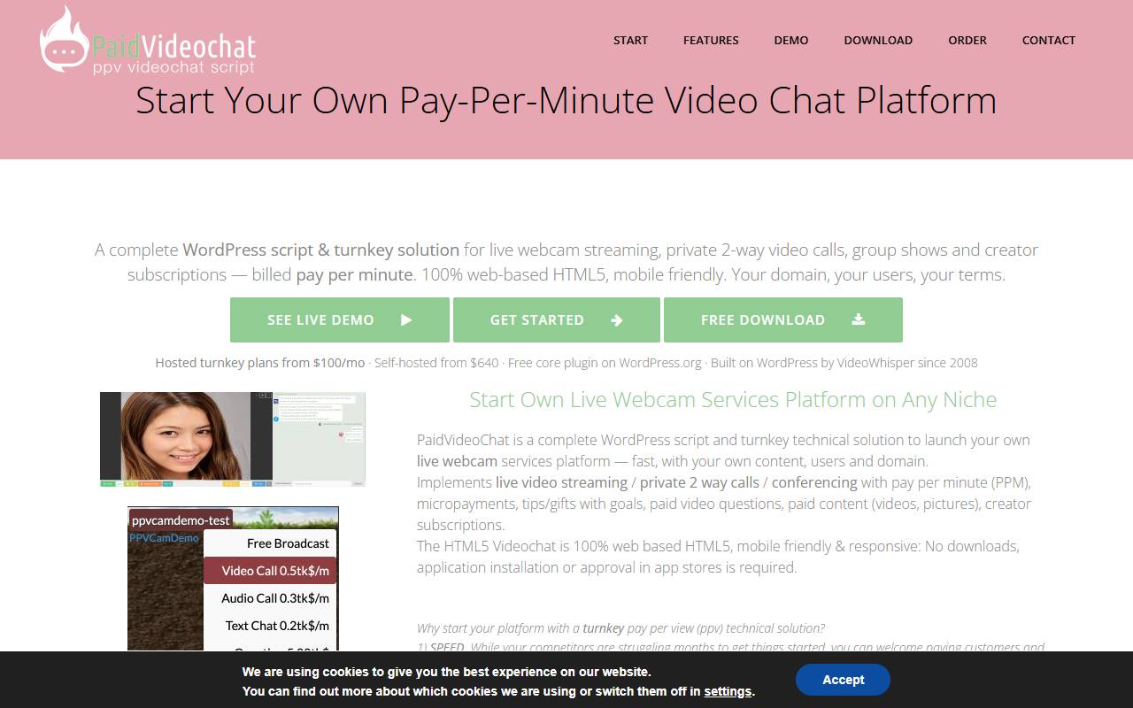 VideoWhisper PaidVideoChat website screenshot