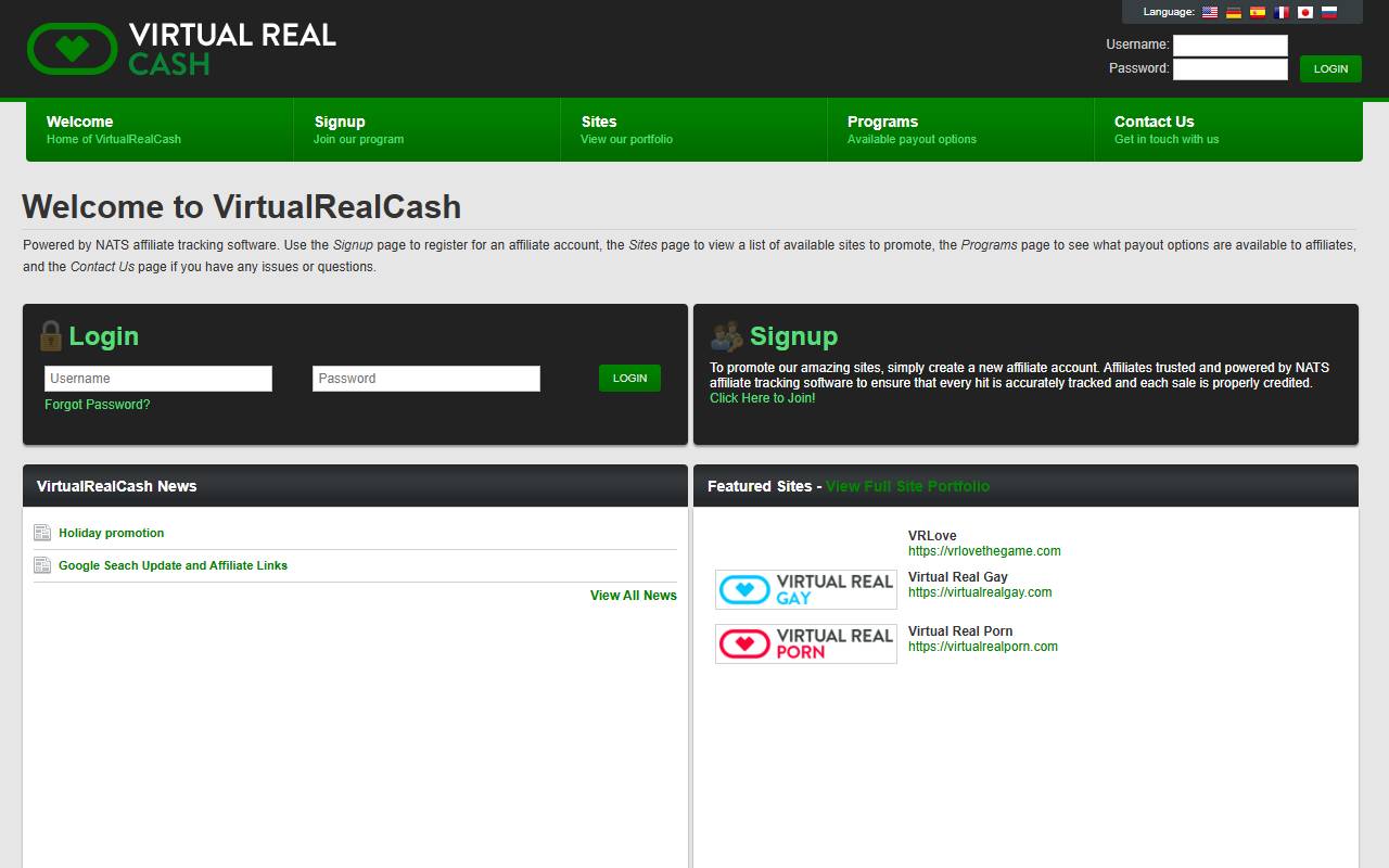 VirtualRealCash website screenshot