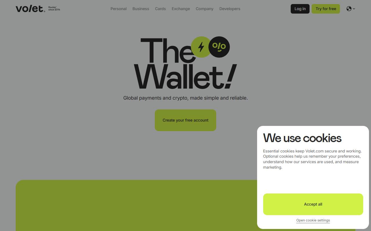 Volet website screenshot