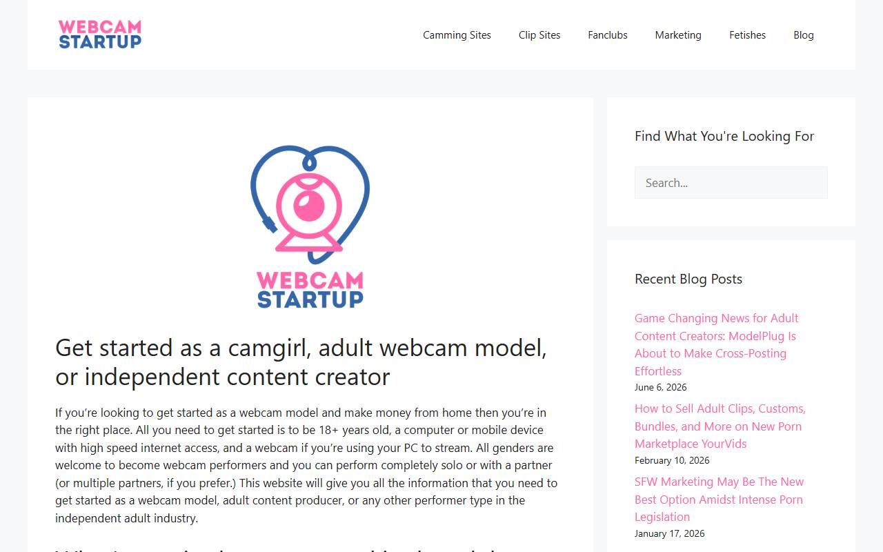Webcam Startup website screenshot