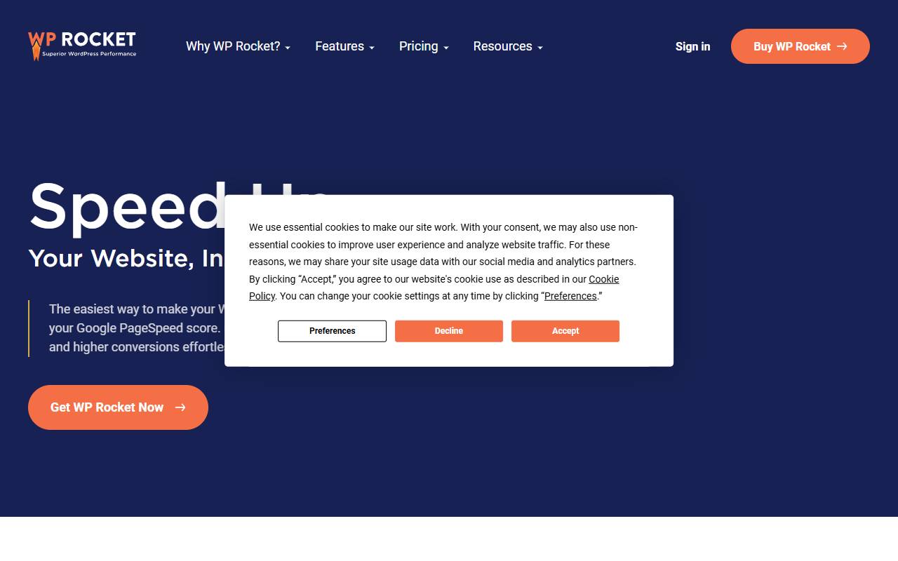 WP Rocket website screenshot