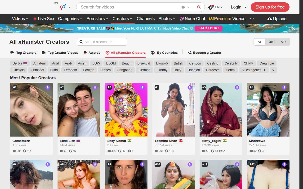 xHamster Creators website screenshot