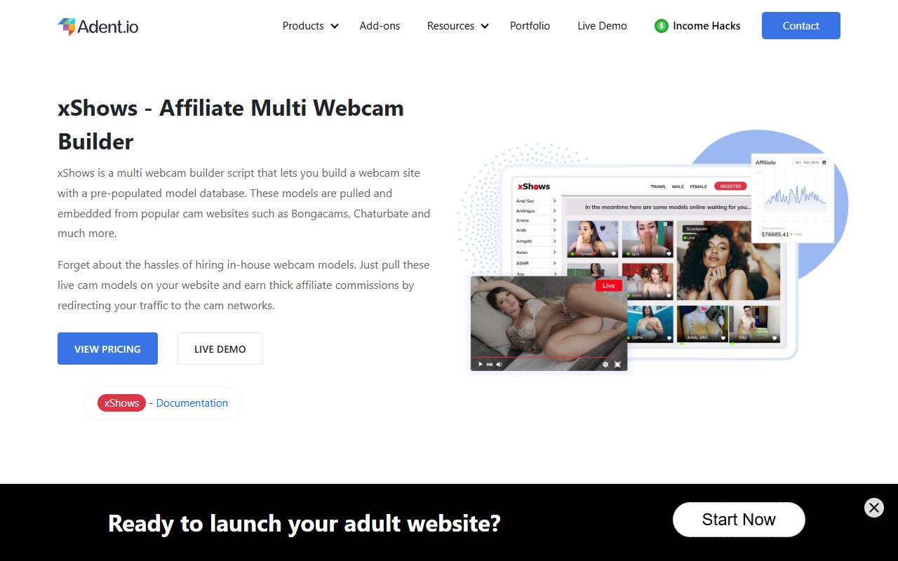 xShows website screenshot