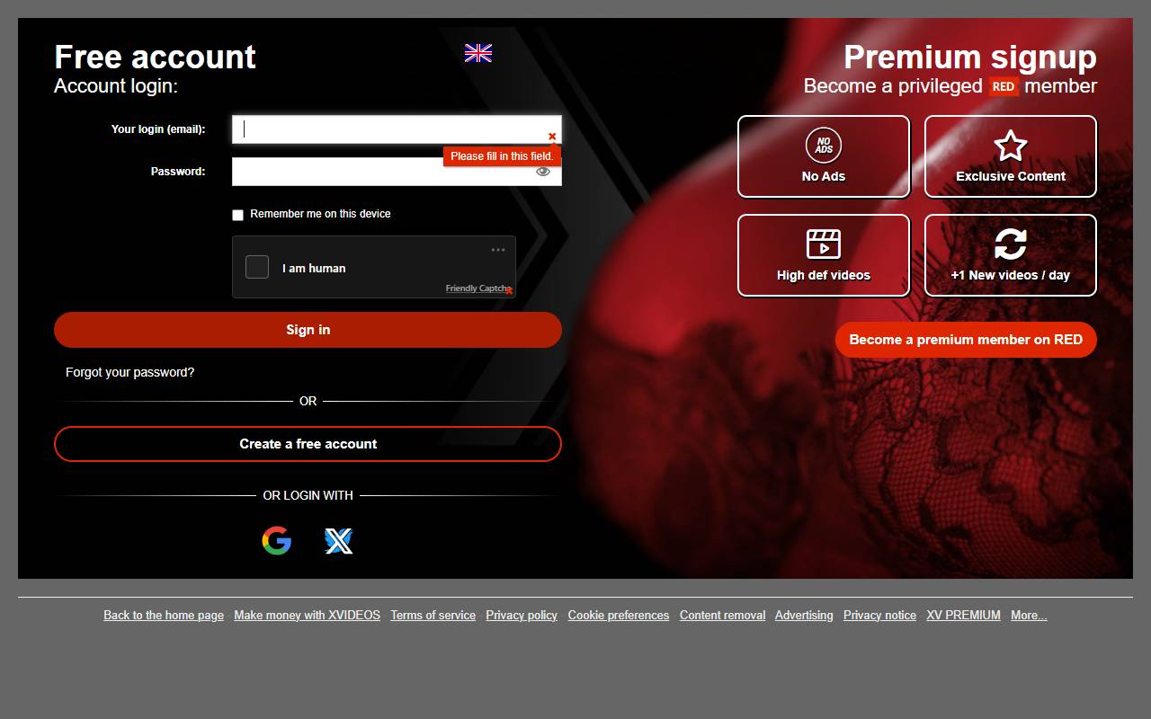 xVideos Content Partner Program website screenshot