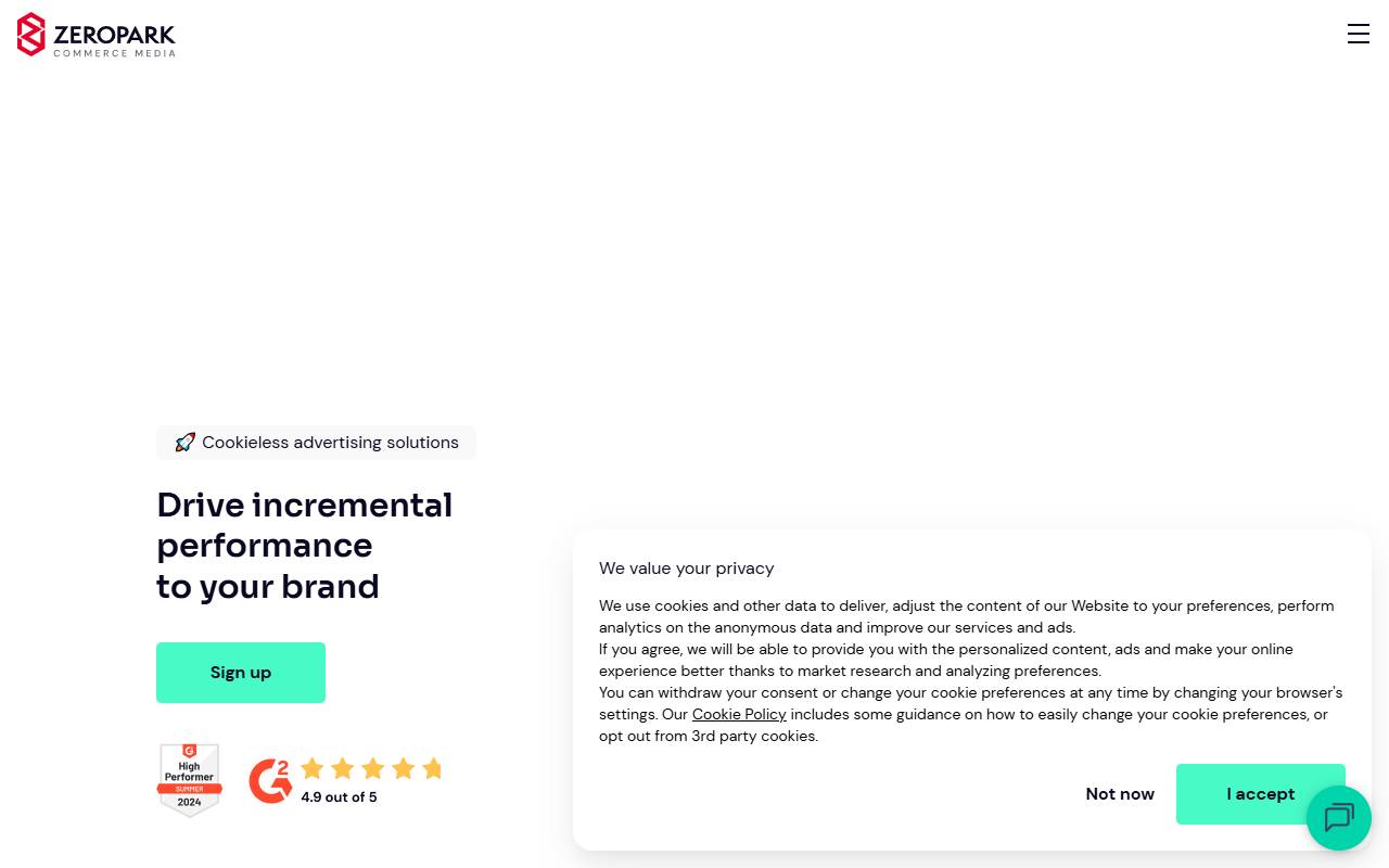 Zeropark website screenshot