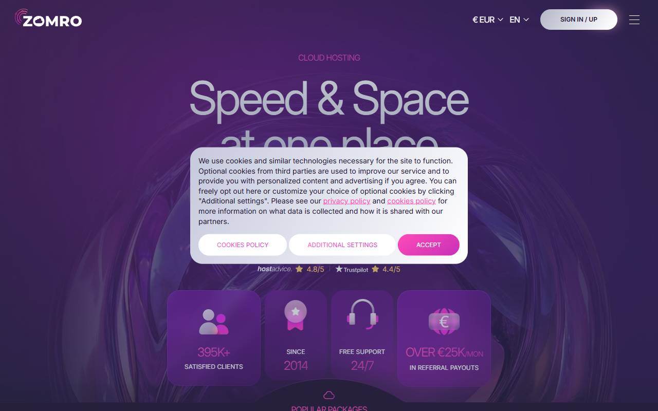 Zomro website screenshot